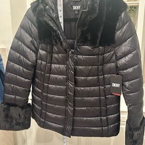 DKNY Puffer Jacket with Faux Fur Accents